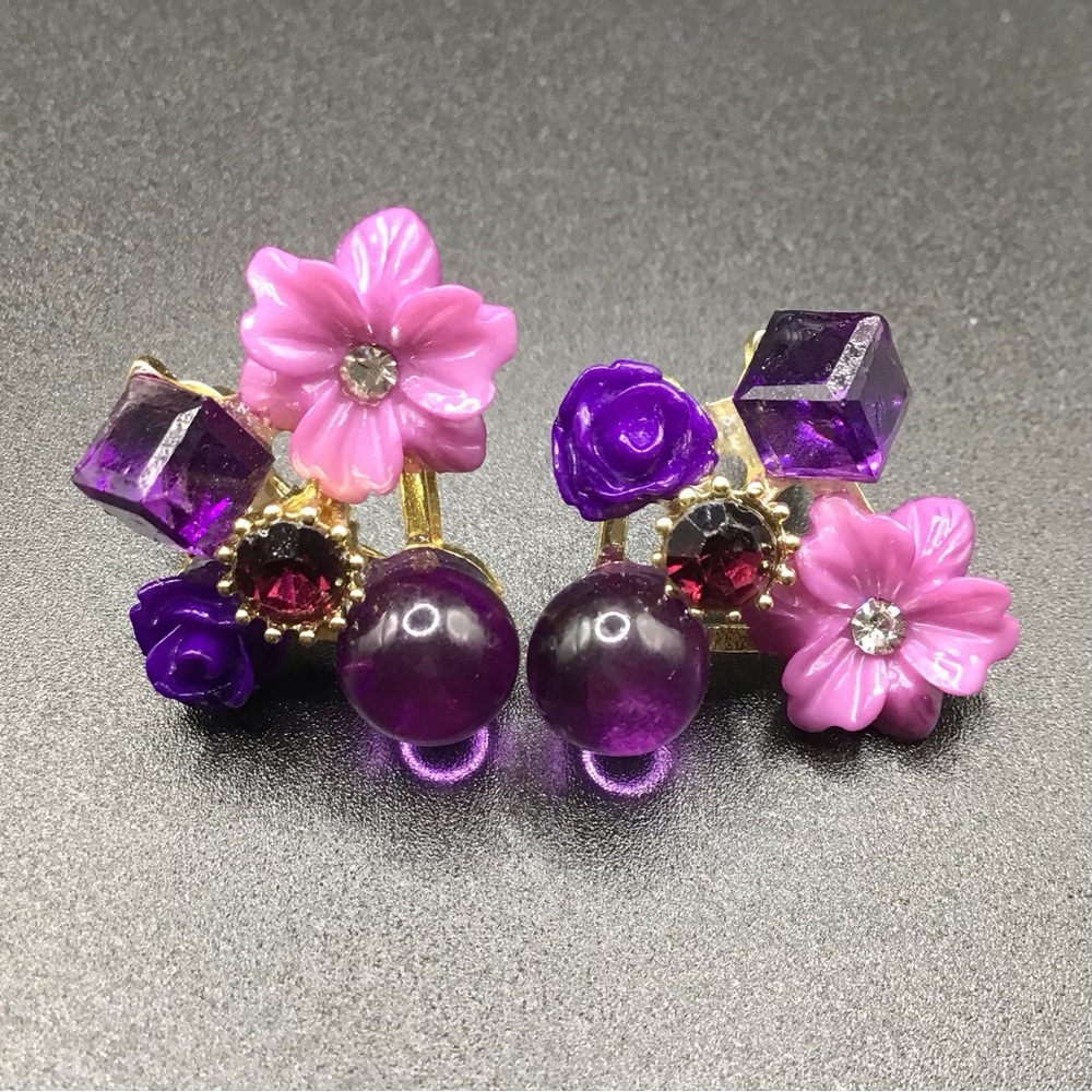 Purple Cluster Stud Earrings